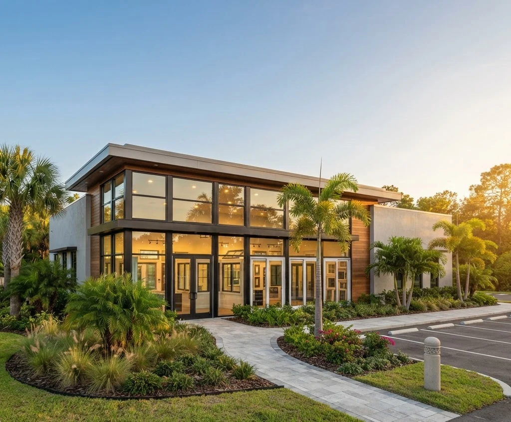 The EcoGlass showroom and factory in Longwood, Florida
