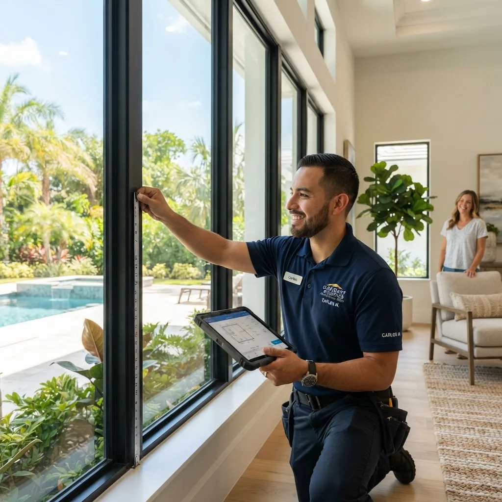 EcoGlass professional measuring a window during an in-home estimate